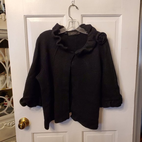 Sweaters - Black Ruffled Shrug Sweater